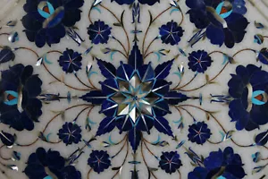 12" White Marble Coffee Table Top Lapis Lazuli Semi Precious Italian Home Decor - Picture 1 of 4