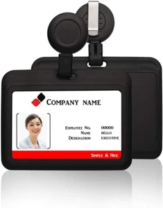 ID Badge Holder Case Horizontal with Reel Clip Retractable Heavy Duty Credit Car - Picture 1 of 6