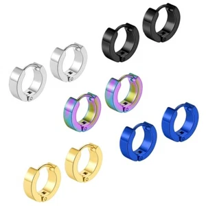 ORECCHINI A CERCHIO IN ACCIAIO UOMO DONNA ORO/ARGENTO/NERO/BLU/MULTICOLORE PUNK - Foto 1 di 11