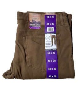 Weatherproof Vintage Mens Bonded Fleece Lined Stretch Canvas Pants Brown 40x30 - Picture 1 of 4