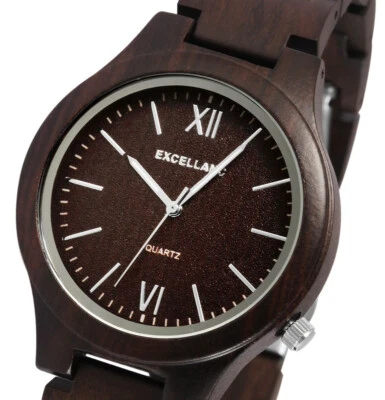 Damen Frauen Holzuhr Silber Braun dunkel Sandelholz edel Holz Armbanduhr 1800237 - Bild 1 von 4