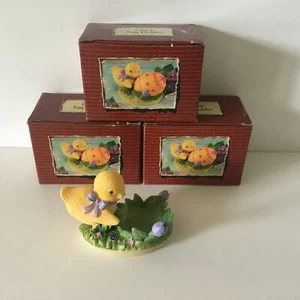 VTG 3 Hand Painted Polystone Chick Egg Holders Cups Easter Spring 1999 NIB - Picture 1 of 12