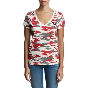 True Religion Women's Camo Printed V-Neck Tee Large NWT - Picture 1 of 4