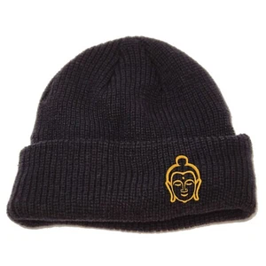 Buddha face embroidered dock docker beanie hat, Buda embroidered blk dock beanie - Picture 1 of 2