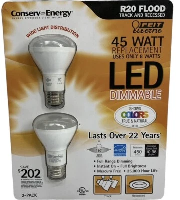Feit LED Light Bulb 45 Watt R20 Flood Dimmable Soft White 2700K 450 Lumens 2 Pk - Image 1 of 4