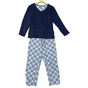 Conjunto de pijama Croft & Barrow Intimates azul tejido y microfleece para damas talla L grande - Imagen 1 de 10