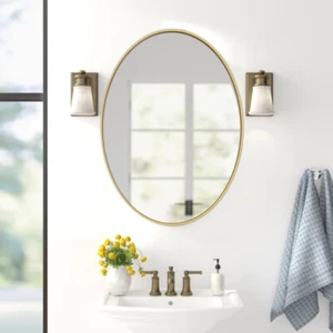 22"x30" Oval Mirror, Vintage Gold Metal Frame Wall Mirror for Entryway, Bathroom - Picture 1 of 16