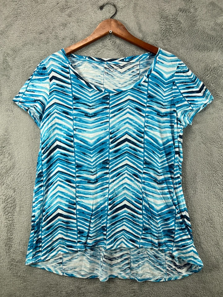 Camisa geométrica azul manga corta algodón New Directions mediana para mujer Foto 1 de 4