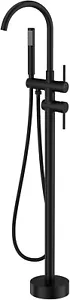 Matte Black High Flow FreeStanding Tub Filler Faucet Floor Mount Handheld Showe - Picture 1 of 9