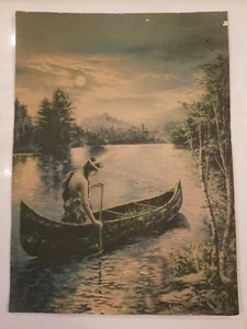 Orig 1920s Harper 11.5" x 15.5" Beautiful Indian Maiden Squaw River Canoe Print - Picture 1 of 7