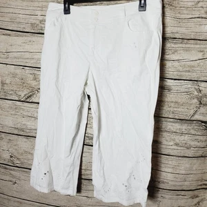 Coldwater Creek Floral Cut Out Crop Pant Damen P14 weiß Mid Rise gerades Bein - Bild 1 von 9