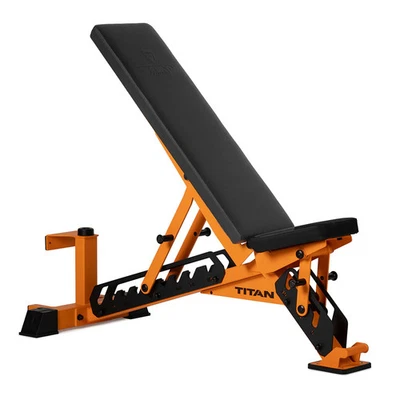 Titan Fitness TITAN Series Orange Adjustable Bench, 600LB Incline/1000 LB Flat - Image 1 of 4
