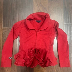 Ralph Lauren Girls Red Ruffle Hem Cardigan Sz M 8/10 - Picture 1 of 7