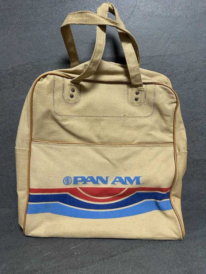 PAN AM Bag Fine Vintage Rucksack Leinen Tasche Flugzeug / Airline Reklame #425 - Bild 1 von 4