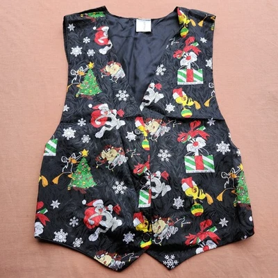 Винтажный 1994 Looney Tunes Рождественский жилет женщин маленький Med S/M праздник Y2K  - Изображение 1 из 4
