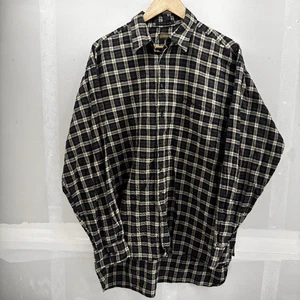 Camicia Coach 2 strati fine cotone twill Oxford marrone nero a quadri bottoni uomo grande USA - Foto 1 di 5