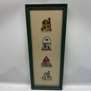 Vintage Framed Needlepoint Houses Of Colonial Williamsburg VA. 6”x14.5” - Picture 1 of 7