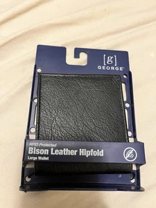 George Echt Bison Leder Hüftfaltung große Geldbörse RFID geschützt NEU SCHWARZ - Bild 1 von 6