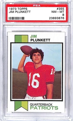 1973 Topps #355 Jim Plunkett New England Patriots Football Card PSA 8 NM-MT - Image 1 of 2