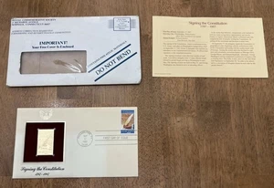 Vintage 1987 PCS Gold 22K Signing The Constitution Stamp, First Day of Issue - Picture 1 of 5