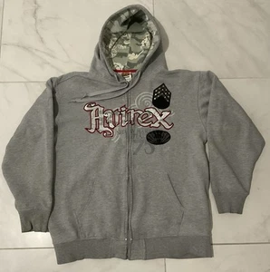 Vintage Avirex Reißverschluss bestickt Herren Shogun Warriors Hoodie Jacke Gr. Large grau - Bild 1 von 13