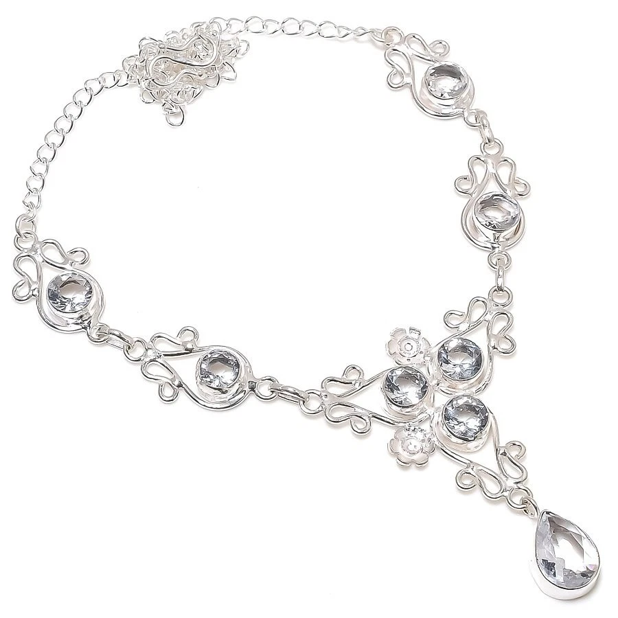 White Topaz Gemstone Handmade 925 Sterling Silver Jewelry Necklace Sz 18" - Image 1 of 1