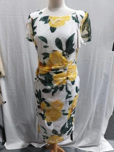 BNWT Roman Yellow Floral Lemon Formal Summer Dress with Ruched Waist- UK 14 - Picture 1 of 10