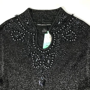 Lauren Michelle Petite Metallic Ribbed Knit Sweater Top Embellished Beaded Sz PL - Picture 1 of 7
