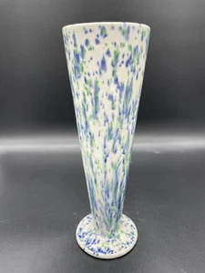 Ceramic Bud Vase White with Green and Blue Splatter Speckle Art Pottery - Picture 1 of 8
