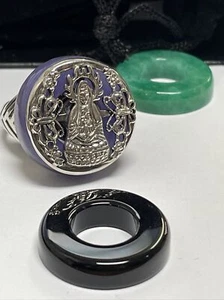 HSN QUAN YEN 3-1 STERLING SILVER GEMSTONE INTERCHANGEABLE BUDDHA RING SIZE 9 - Picture 1 of 9