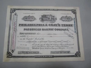 1930's - PHILADELPHIA & GRAY'S FERRY PASSENGER RAILWAY - Stock Certificate - PA. - Picture 1 of 1