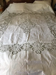 Paper White Battenburg Lace White Banquet Tablecloth Open Cutwork 89"x106"” XL - Picture 1 of 10