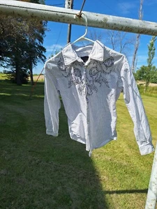 Attention Button Up Long Sleeve Western Men's Medium Black Stripe Shirt - Picture 1 of 6