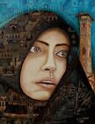Original print, signed by artist poster Artwork crying war woman portrait Aleppo