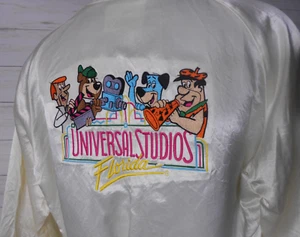 Vtg. Universal Studios Men XL White Hanna Barbera SATIN Jacket Fred Flintstone - Picture 1 of 21