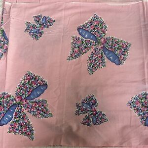 Vintage 40's or 50's Fabric Pink Cotton with large Floral Bows 2 yds by 36" NOS