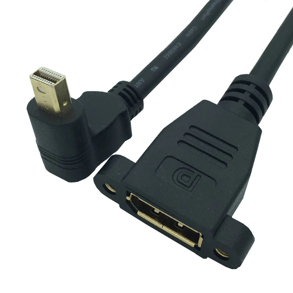 Mini DisplayPort Male 90°angle to DisplayPort Female panel mount Extension Cable - Image 1 of 4