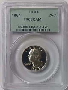 1964 Washington Silver Quarter PR68CAM Cameo Proof 25c PCGS Old Green Holder OGH - Picture 1 of 6