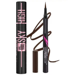 2pk SET Maybelline Hyper Precise Eyeliner 710 Forest Brown and Sky High Mascara - Picture 1 of 5
