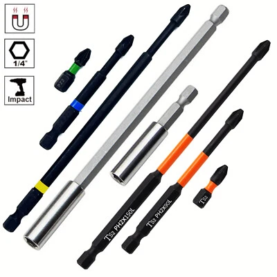 CALITOOLS 8 pc PZ2 PH2 Impact Driver Screwdriver Bits Set & Long Magnetic Drill Bit Holder