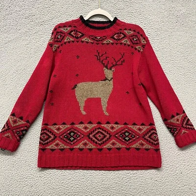 Suéter De Colección Eddie Bauer Para Mujer S Rojo Reno Ciervo Lino Tejido a Mano Navidad Foto 1 de 4