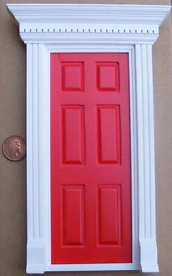 Red Painted Wooden Fairy Dentil Trim Door Tumdee 1:12 Scale Dolls House 696C - Image 1 of 4