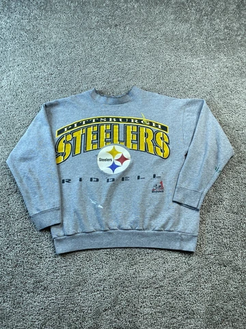 VINTAGE Pittsburgh Steelers Sweater Adult Medium Gray NFL Football Thrashed Mens Cover