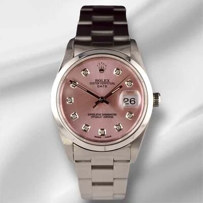 Rolex Date 34mm Ladies Pink Diamond Dial Oyster Steel Watch 15010 - Image 1 of 4
