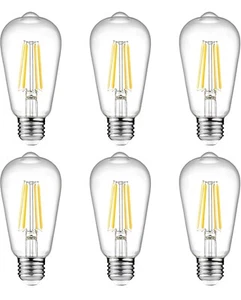 Ascher Vintage LED Edison Light Bulb E26 ST58 2700k 700lm 6W - 6 Pack - Picture 1 of 7