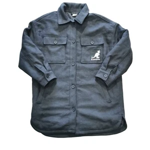 H&M x Kangol Jacket Mens S Charcoal Black Oversized Twill Shirt Button Shacket - Picture 1 of 10
