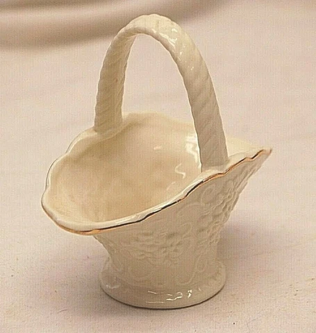 Mini Porcelain Basket Gold Trim Floral Designs Miniature Cover
