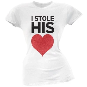 I Stole His Heart White Soft Juniors T-Shirt - Picture 1 of 1