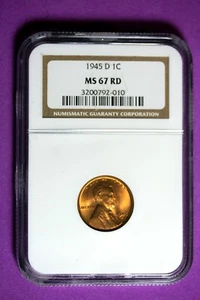 1945 D NGC MS67 RD Lincoln Wheat Cent #B28163 - Picture 1 of 2