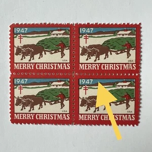 ERROR 1947 CHRISTMAS SEAL BLOCK WITH WHITE DOT ABOVE MOUNTAIN RANGE - Picture 1 of 4